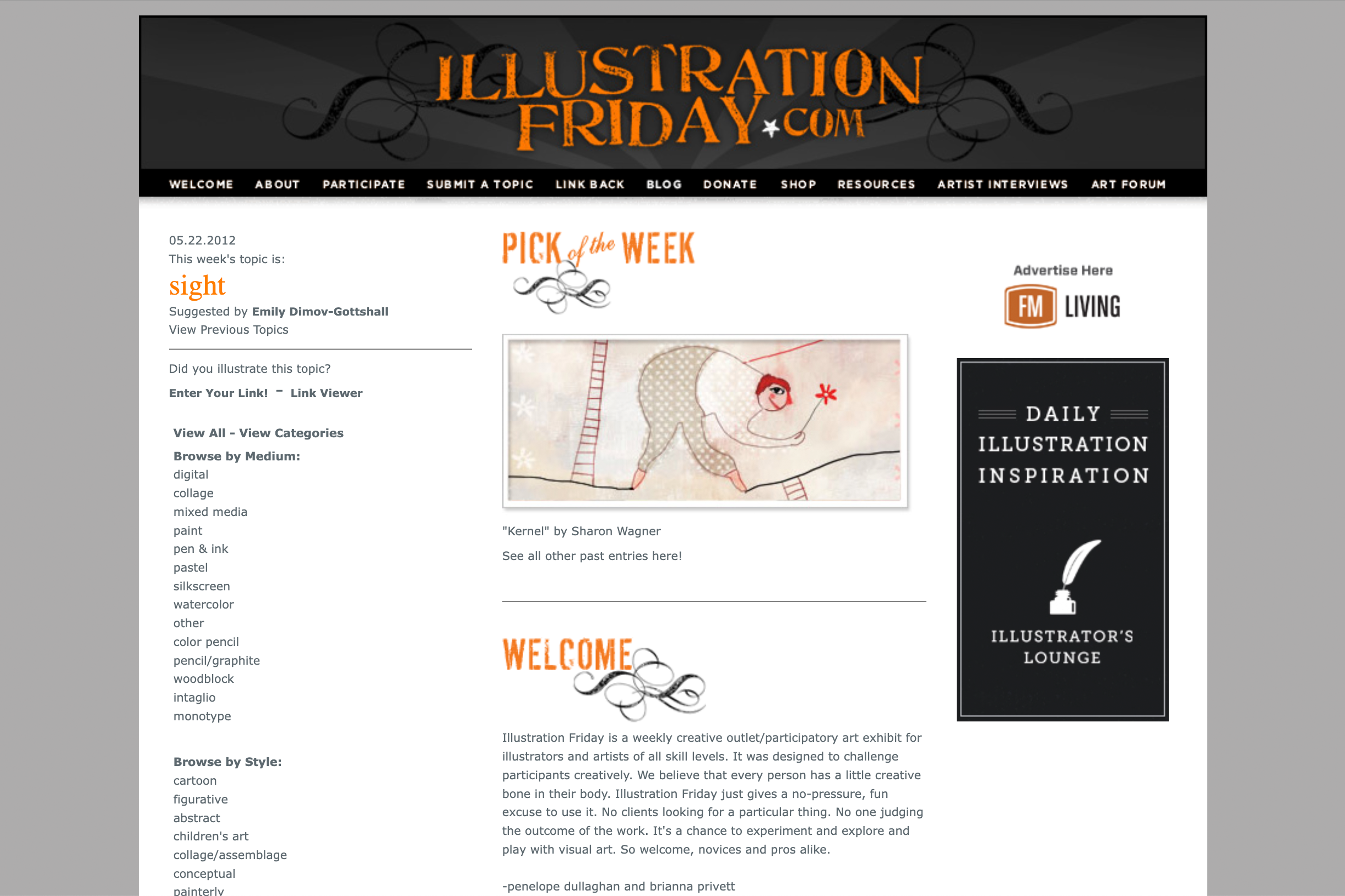 screenshot of illustration friday website