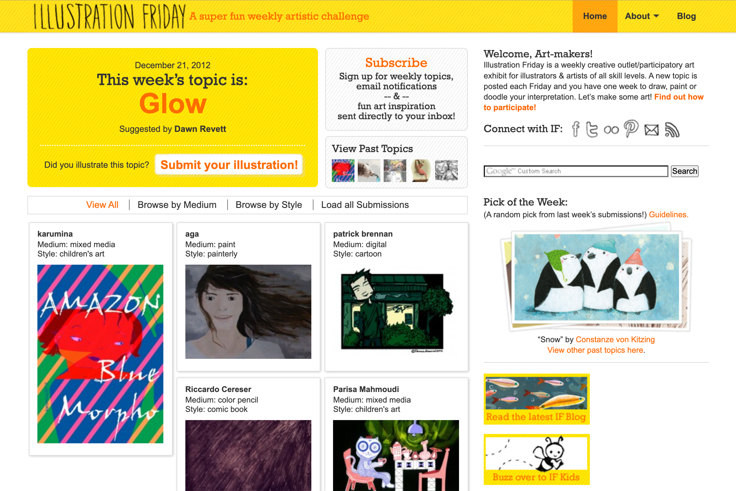 screenshot of illustration friday website