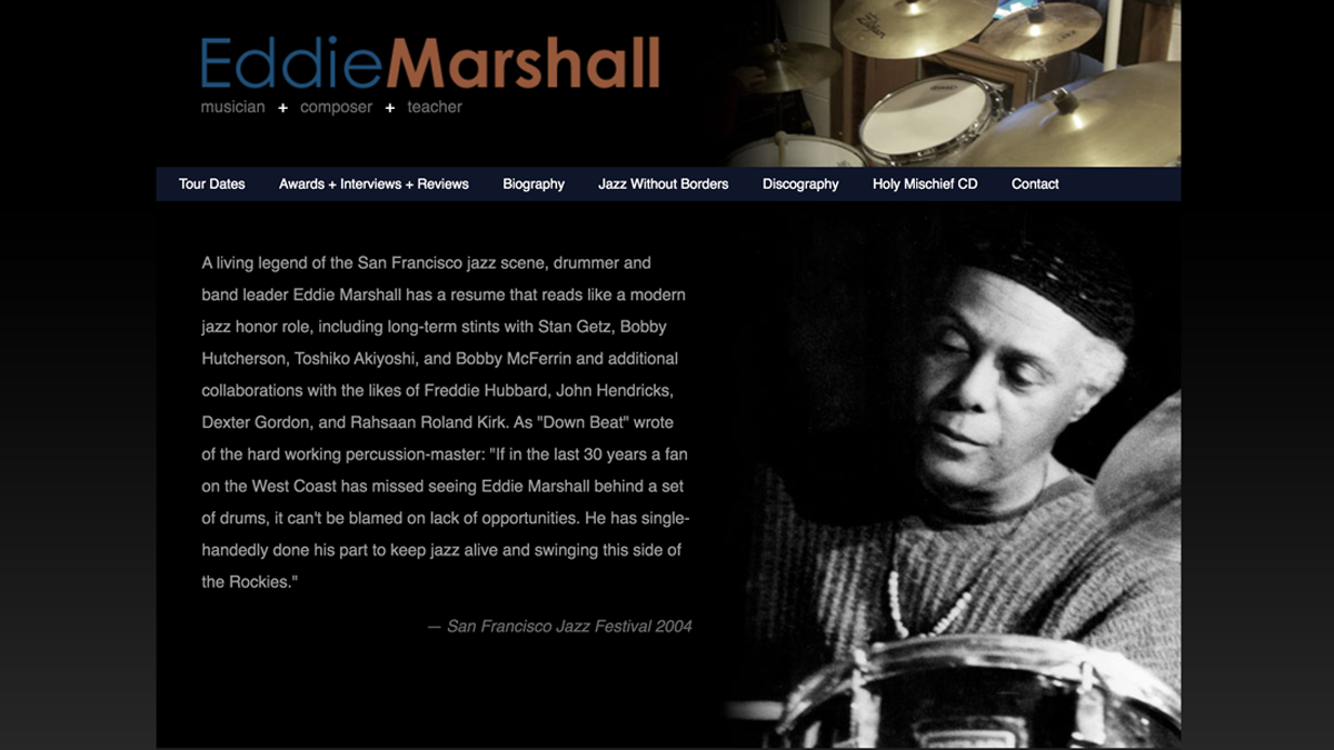 screenshot of Eddie Marshall website