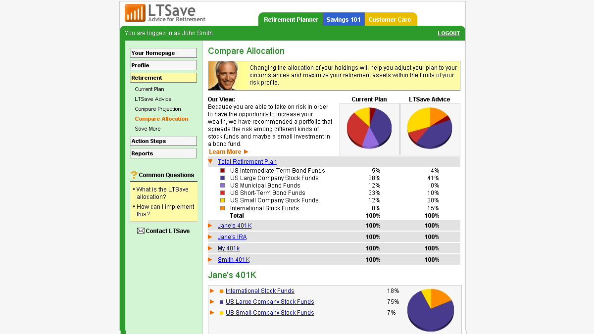 screenshot of LTSave website