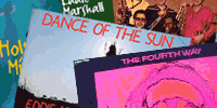 Collage of Eddie's Album covers. Wer Wolf, Dance of the Sun, Holy Mischief and Bebop & Beyond