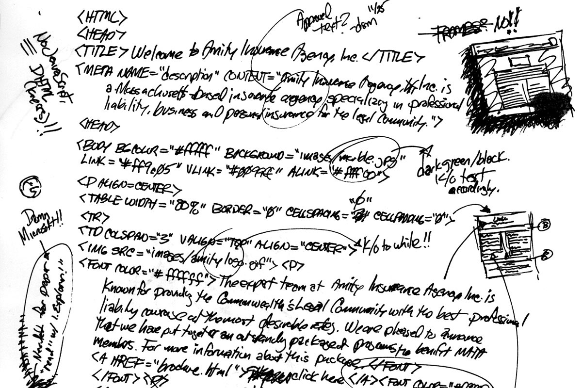 My 1998 ink-on-paper HTML sketch