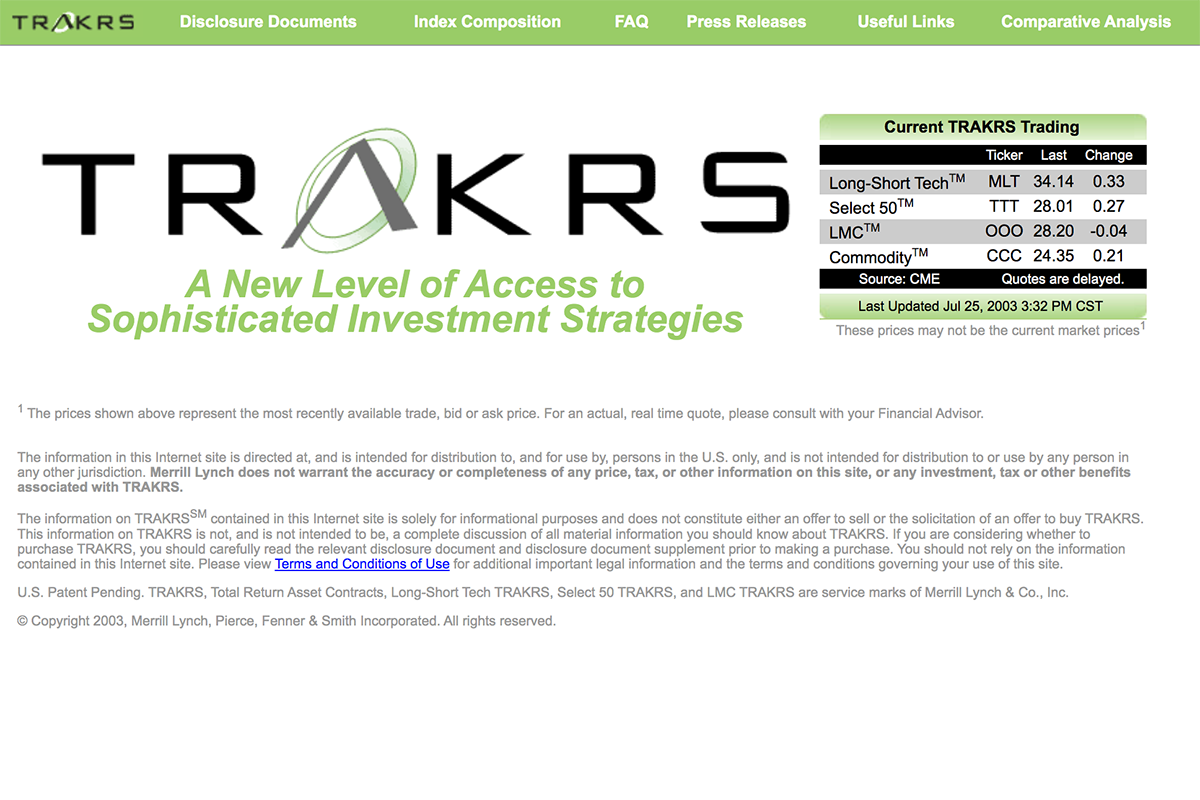 screenshot of TRAKRS website